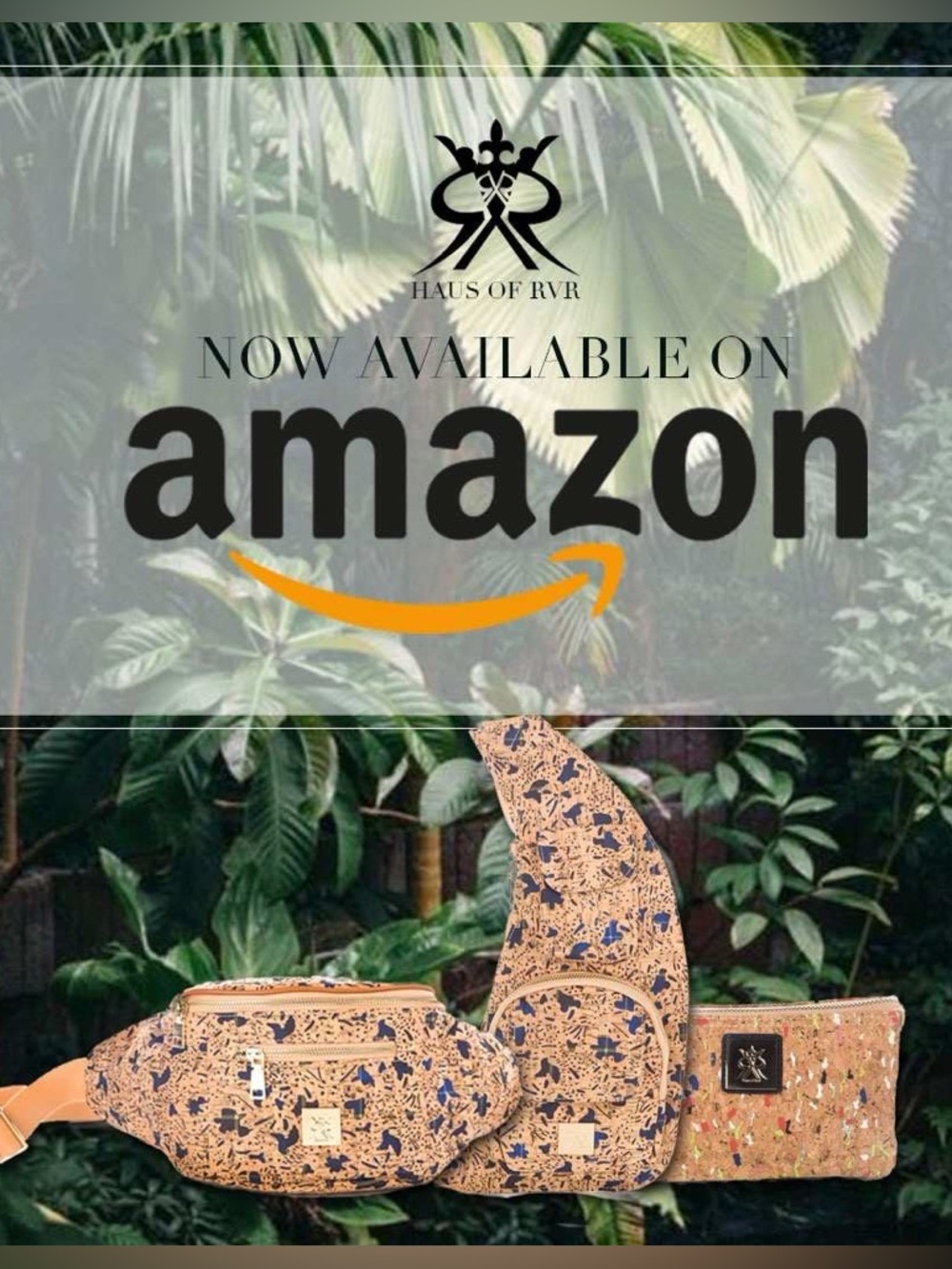 Men or Women's Tan & Navy Patterned Sling Bag